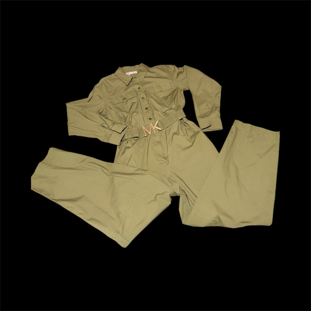 Michael Kors Olive Jumpsuit with Gold Belt